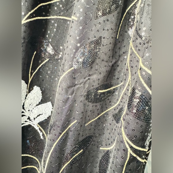 Belle Badgley Mischka Dress Gown 6 Black Embroidered Sequins Leaves Gold Formal - Picture 11 of 12